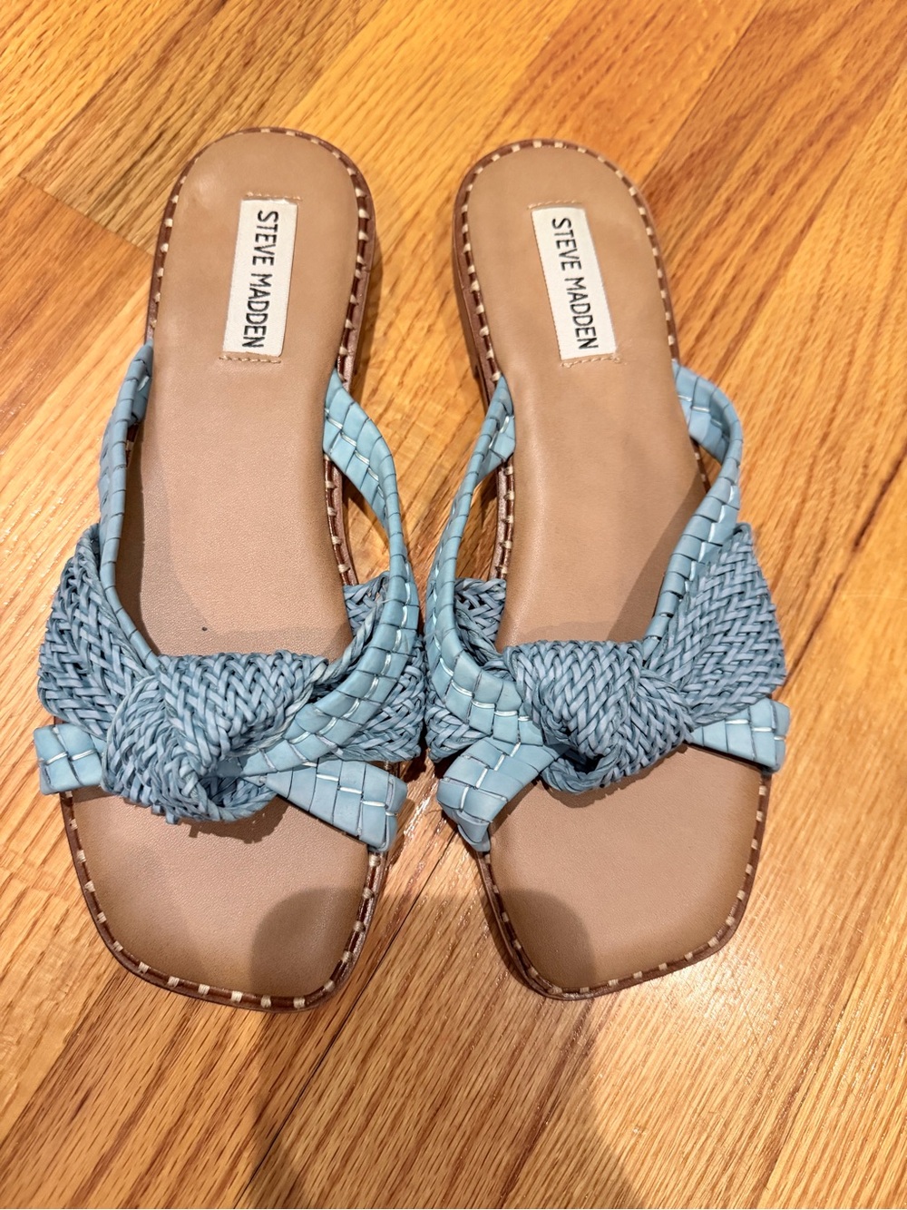 Steve Madden Light Blue Braided Knot Slide Sandals